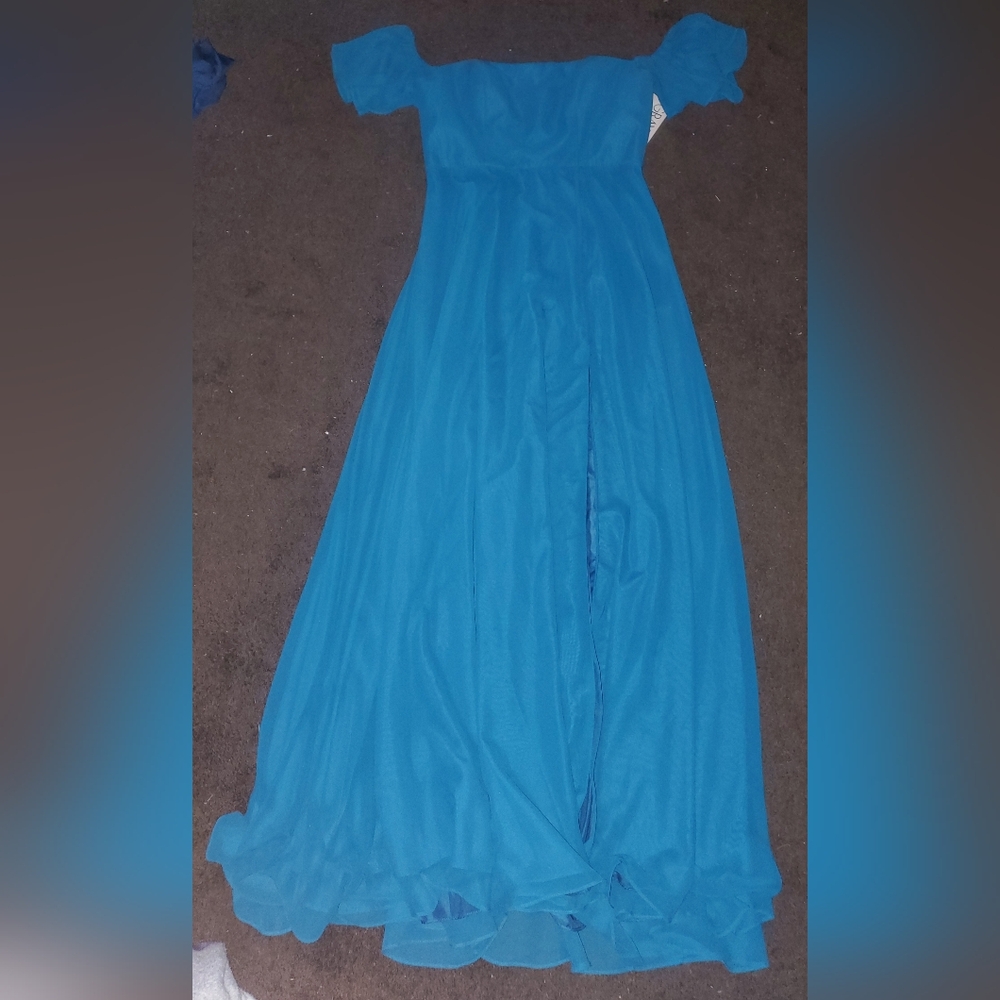 Elegant Blue A-Line Pleated Maxi Dress for Prom